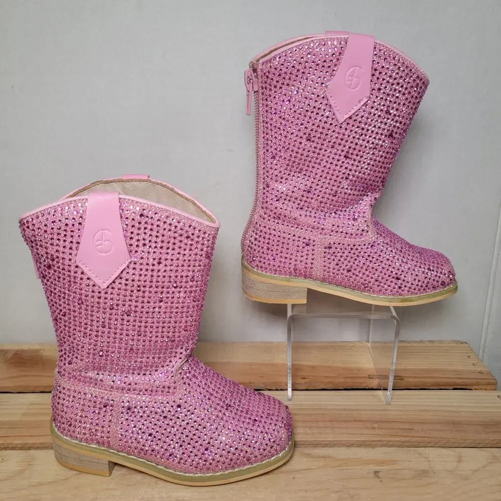 A Bear Co Girls Bling Pink Western Boots w/ Zipper Back - Size 7 (Kid)